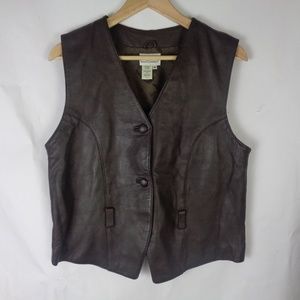 Soft Leather Vest Brown Buttons Sara Chapman Sz M